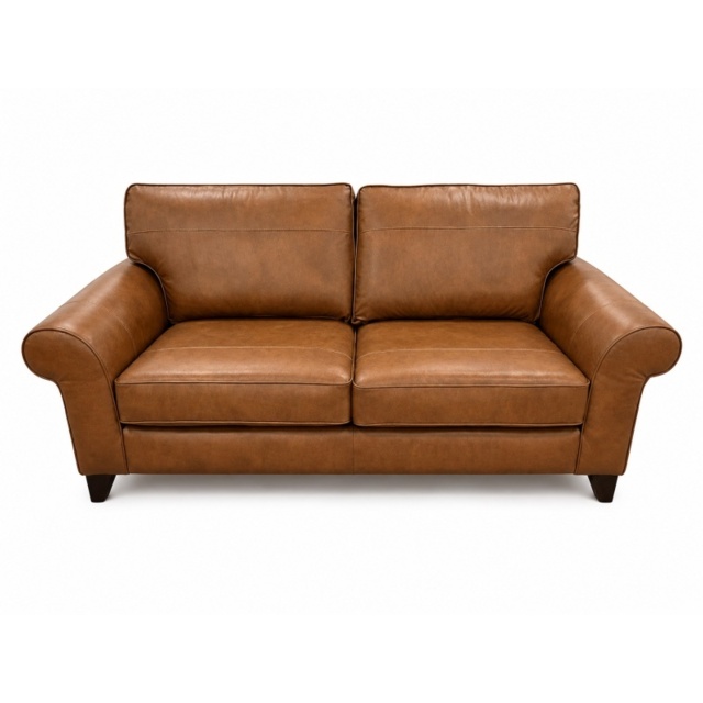 The Lounge Co Penelope 3 Seater Sofa in Dallas Tan Leather With Vintage Oak Tapered Legs - image 1