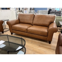The Lounge Co Penelope 3 Seater Sofa in Dallas Tan Leather With Vintage Oak Tapered Legs - thumbnail 4