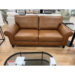 The Lounge Co Penelope 3 Seater Sofa in Dallas Tan Leather With Vintage Oak Tapered Legs - thumbnail 2