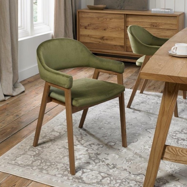 Brandon Rustic Oak Upholstered Arm Chair Pair - Cedar Velvet - image 1