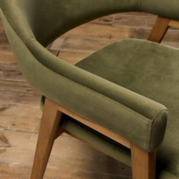 Brandon Rustic Oak Upholstered Arm Chair Pair - Cedar Velvet - thumbnail 2