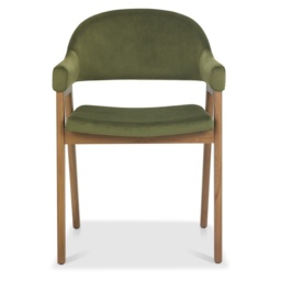 Brandon Rustic Oak Upholstered Arm Chair Pair - Cedar Velvet - thumbnail 3