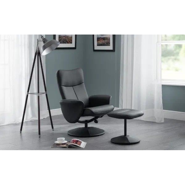 Julian Bowen Lugano Recliner and Stool With Covered Base - Black