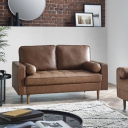 Julian Bowen Henley 2 Seater Sofa - Brown Faux Leather - thumbnail 1