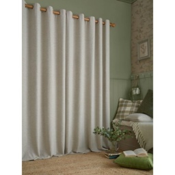 Laura Ashley Milbourne Herringbone Eyelet Curtains - Natural Truffle - W 64 x D 72 - thumbnail 3