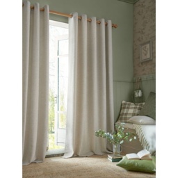 Laura Ashley Milbourne Herringbone Eyelet Curtains - Natural Truffle - W 64 x D 72