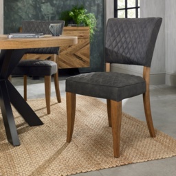 Winnipeg Rustic Oak Dining Chair Pair With Diamond Stitched Seat/Back - Azure Velluto Velvet