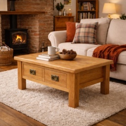 Ascot Rustic Oak Rectangular Coffee Table With Drawer - thumbnail 1