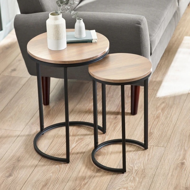 Julian Bowen Tribeca Round Nesting Side Tables Sonoma Oak - image 1