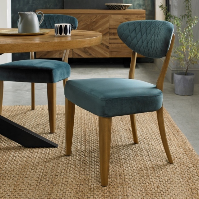 Winnipeg Rustic Oak Upholstered Dining Chair Pair With Gently Flared Backs - Cedar Velluto Velvet - image 1