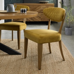Winnipeg Rustic Oak Upholstered Dining Chair Pair With Gently Flared Backs - Cedar Velluto Velvet - thumbnail 3