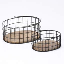 Esselle Aldwych Set of 2 Nested Metal/Wood Baskets - Black - thumbnail 2