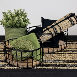 Esselle Aldwych Set of 2 Nested Metal/Wood Baskets - Black - thumbnail 1