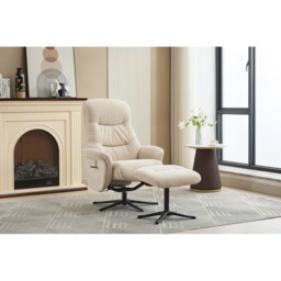 Houston Fabric Swivel Recliner and Stool Set - Barley