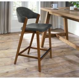 Brandon Rustic Oak Upholstered Bar Stool - Dark Grey Fabric - thumbnail 1