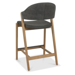 Brandon Rustic Oak Upholstered Bar Stool - Dark Grey Fabric - thumbnail 4