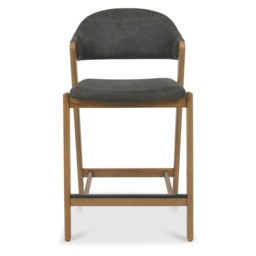 Brandon Rustic Oak Upholstered Bar Stool - Dark Grey Fabric - thumbnail 2