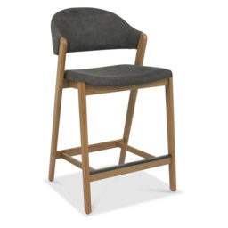 Brandon Rustic Oak Upholstered Bar Stool - Dark Grey Fabric - thumbnail 3