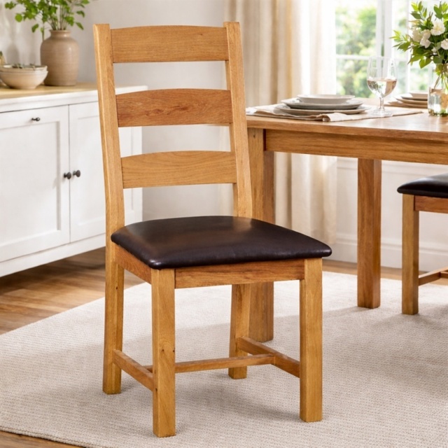 Ascot Slatted Dining Chair With Vegan Leather Seat Pair - image 1