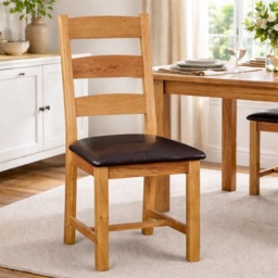 Ascot Slatted Dining Chair With Vegan Leather Seat Pair - thumbnail 1