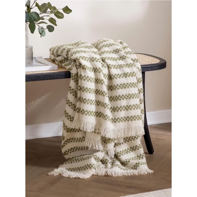 HOEM Clyne Strpe Tassled Throw 130x180cm - Olive - image 1