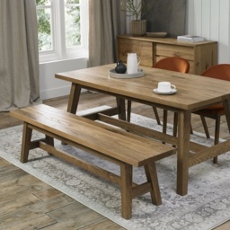Brandon Rustic Oak Small Dining Bench - thumbnail 1