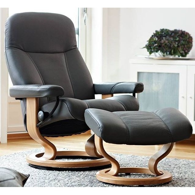 Stressless Consul Chair With Classic Base - Small - Batick Leather - With Footstool - image 1