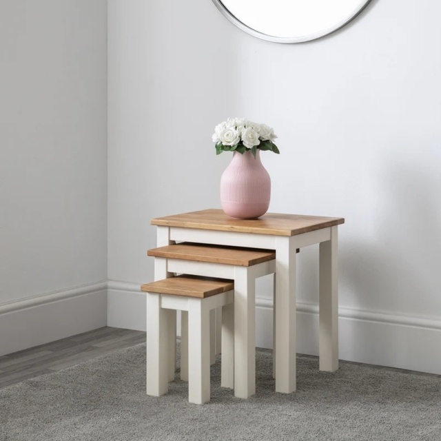 Julian Bowen Coxmoor Nest Of 3 Tables - Ivory and Oak - image 1