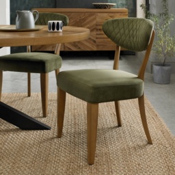 Winnipeg Rustic Oak Upholstered Dining Chair Pair With Gently Flared Backs - Mustard Velluto Velvet - thumbnail 2