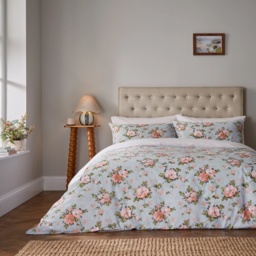 Fable Wild Rose Duvet Set - Duck Egg and Powder Pink - Single - thumbnail 1