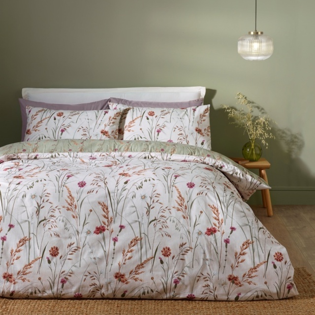 Catherine Lansfield Brushed Grasmere Floral Duvet Set - Green - Double - image 1