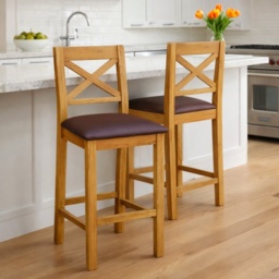 Ascot Rustic Oak Bar Stool With Seat Pad - Black - thumbnail 1