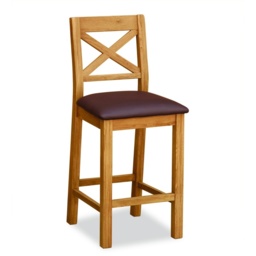 Ascot Rustic Oak Bar Stool With Seat Pad - Black - thumbnail 2