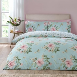 Catherine Lansfield Avebury Floral Duvet Set - Duck Egg - Single - thumbnail 1