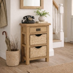 Ascot Rustic Oak Telephone Table With Baskets - thumbnail 1
