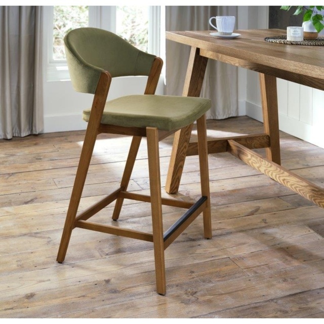 Brandon Rustic Oak Upholstered Bar Stool - Cedar Velvet - image 1