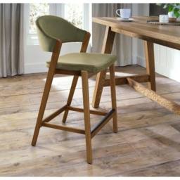 Brandon Rustic Oak Upholstered Bar Stool - Cedar Velvet - thumbnail 1