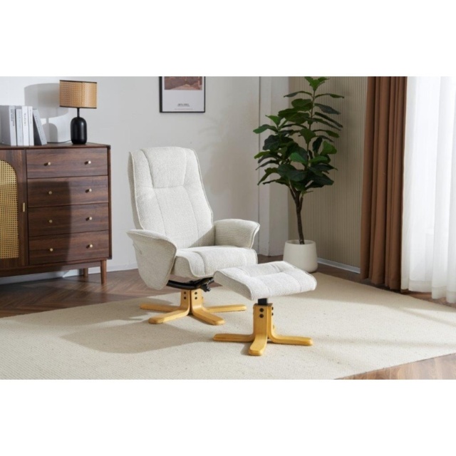 Maine Fabric Recliner Chair and Stool Set - Marzipan - image 1