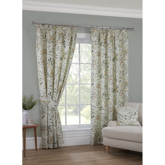 Sundour Cleo Willow Lined Pencil Pleat Curtains - Green - W 66 x D 72 - image 1