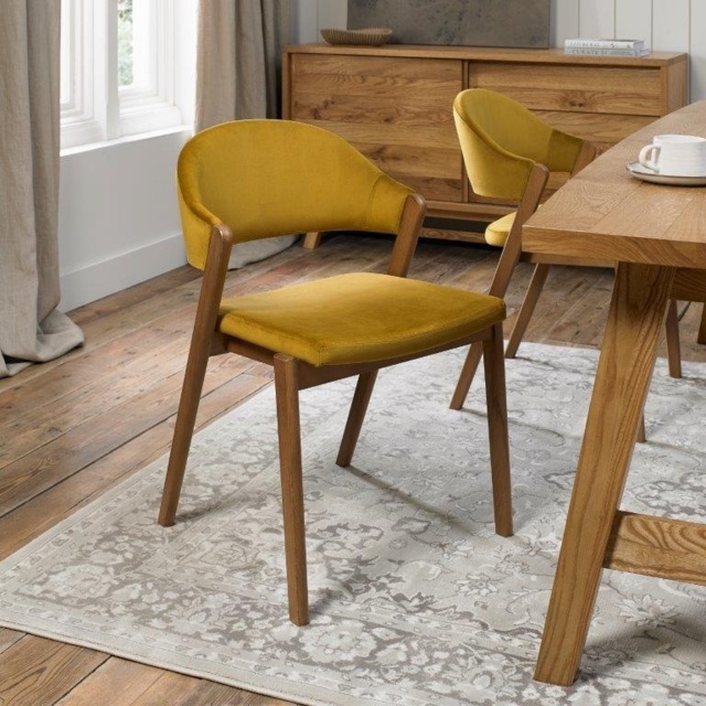 Brandon Rustic Oak Upholstered Chair Pair - Mustard Velvet - image 1
