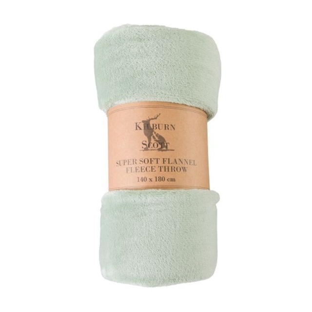 Rolled Flannel Fleece Throw 140x180cm - Pale Green