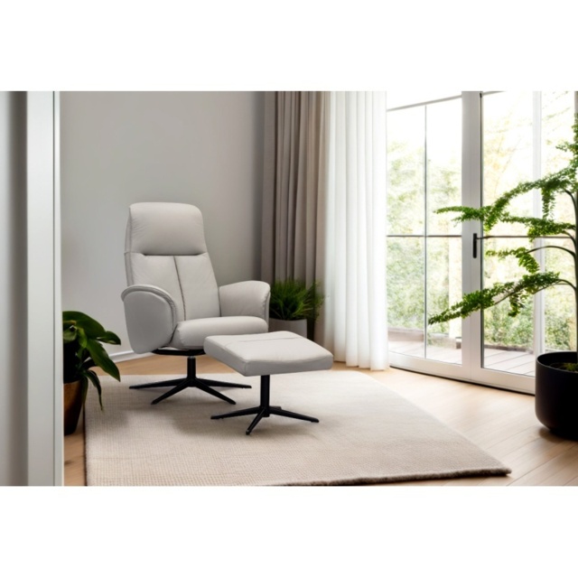 G Plan Nysted Manual Recliner Chair and Stool Set - Leather Grade N - Polished Base - image 1