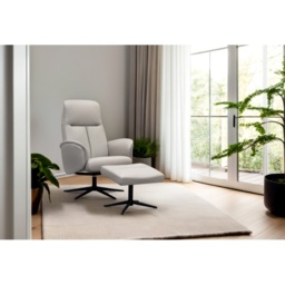 G Plan Nysted Manual Recliner Chair and Stool Set - Leather Grade N - Polished Base - thumbnail 1
