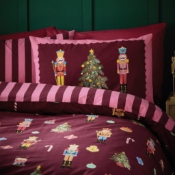 Catherine Lansfield Christmas Nutcracker Stripe Duvet Set - Plum - Super King - thumbnail 2