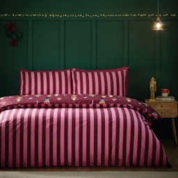 Catherine Lansfield Christmas Nutcracker Stripe Duvet Set - Plum - Super King - thumbnail 3