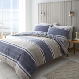 Catherine Lansfield Textured Banded Stripe Blue Duvet Set - King
