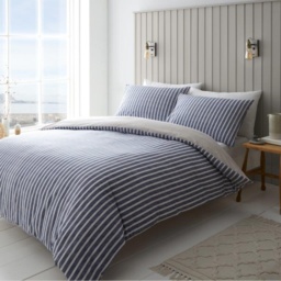 Catherine Lansfield Textured Banded Stripe Blue Duvet Set - King - thumbnail 5