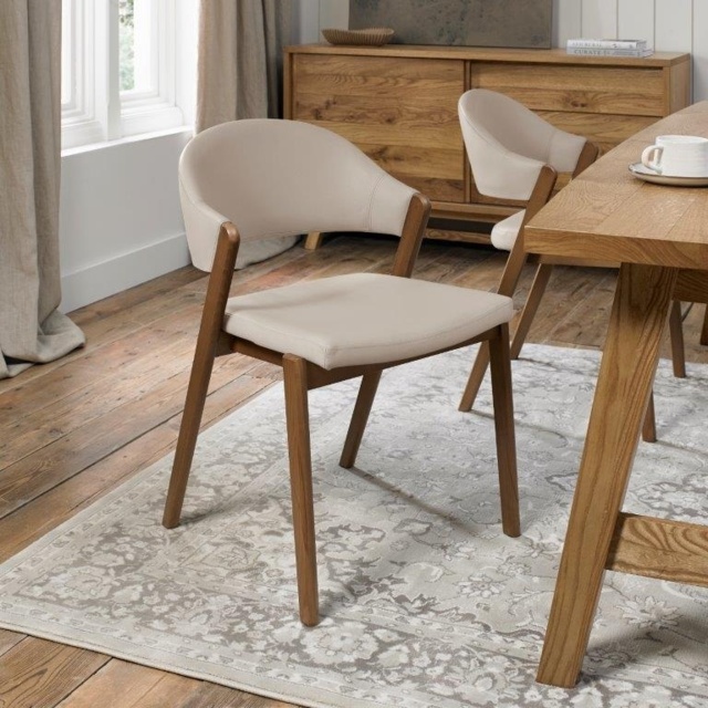 Brandon Rustic Oak Upholstered Armless Chair Pair - Ivory Bonded Leather - image 1