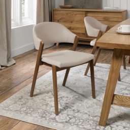 Brandon Rustic Oak Upholstered Armless Chair Pair - Ivory Bonded Leather - thumbnail 1
