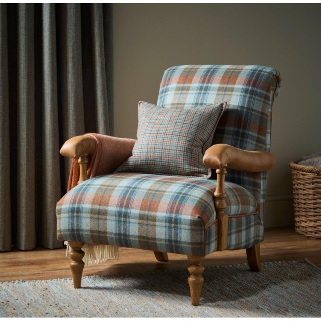 Wood Bros Clayton Fabric Fireside Armchair - Criollo Fabric - Leather Arms - image 1